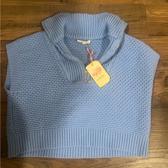 entro Sweaters - Entro Blue Knit Half Zip Sweater Vest Sleeveless NWT Size Small
